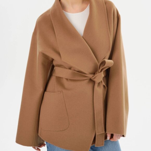 LAMARQUE Mekia Belted Double-Face Wool Oversized Wrap Coat - Picture 1 of 16